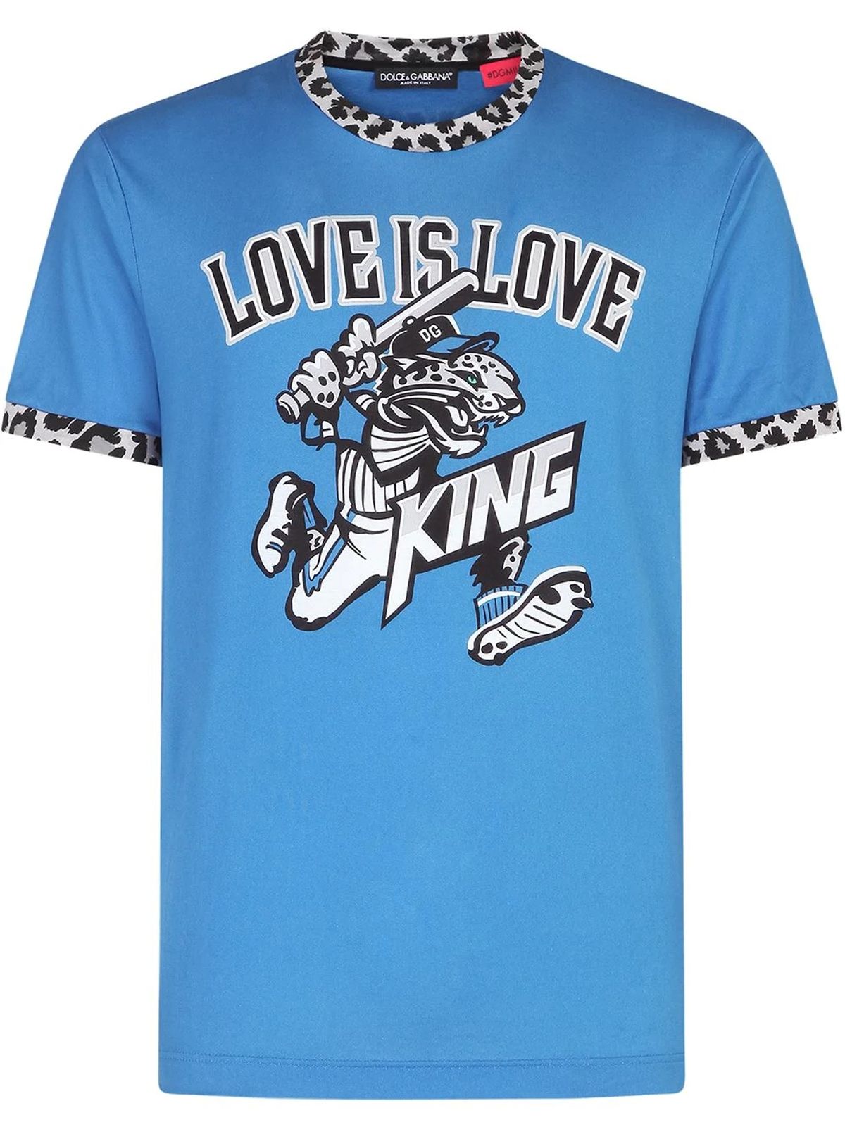 Dolce & Gabbana Cotton T-Shirt With Leopard Print In Blue