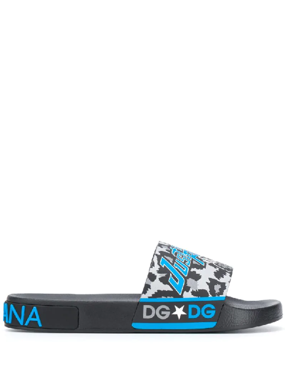 Dolce & Gabbana Rubber Beachwear Sliders With Jungle Sport Print In Black