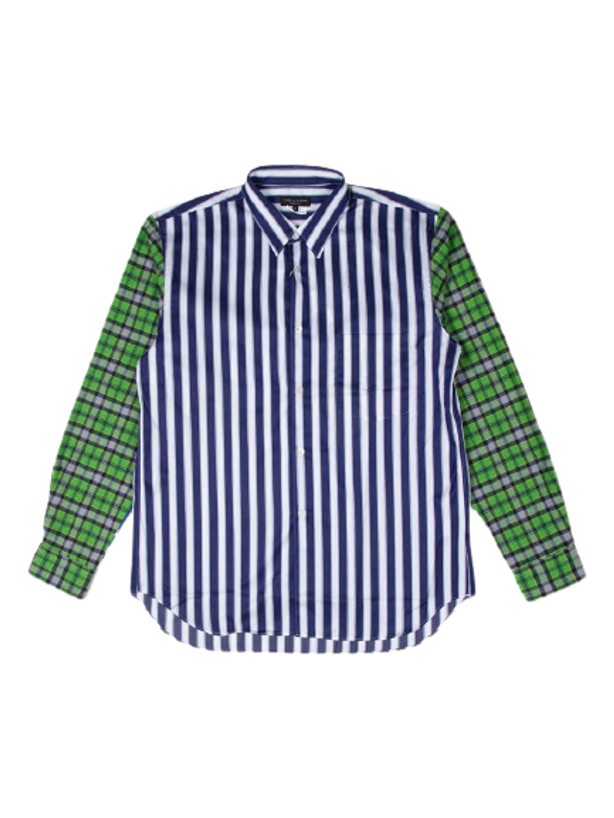 Comme Des Garcons Blue & White Striped Plaid Sleeve Shirt