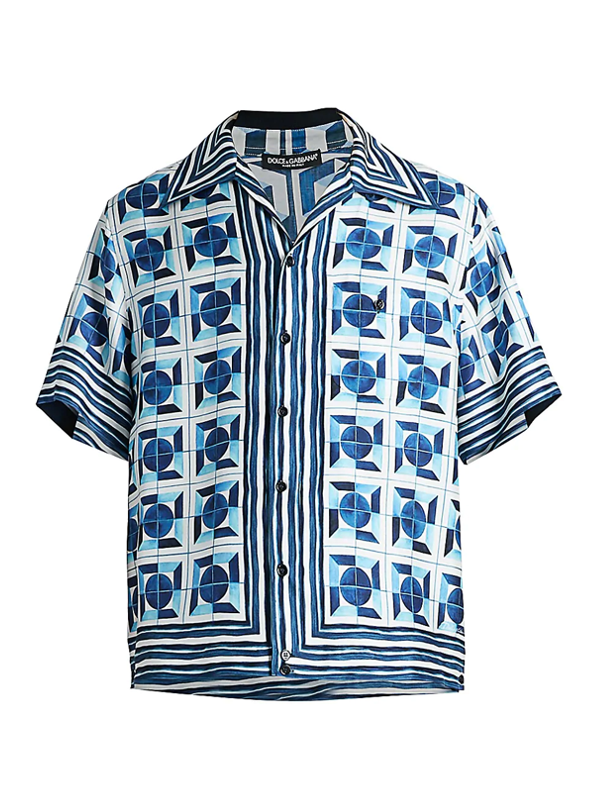 Dolce & Gabbana Tile Print Silk Shirt In Blue
