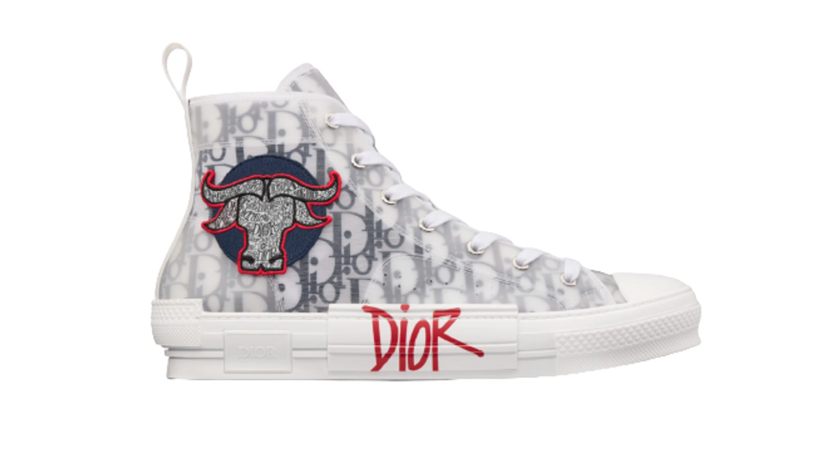 Dior × Shawn Black and White Oblique Canvas with Ox Head Embroidery Patch B23 High-Top Sneakers