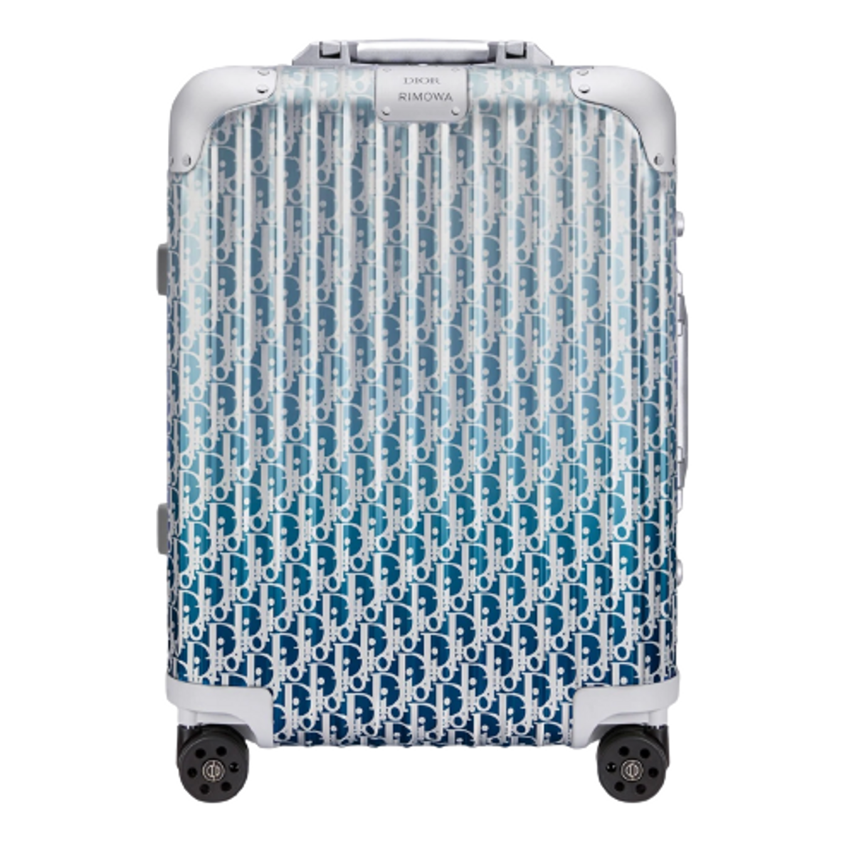 Dior × Rimova Gradient Blue Oblique Aluminum Cabin Suitcase
