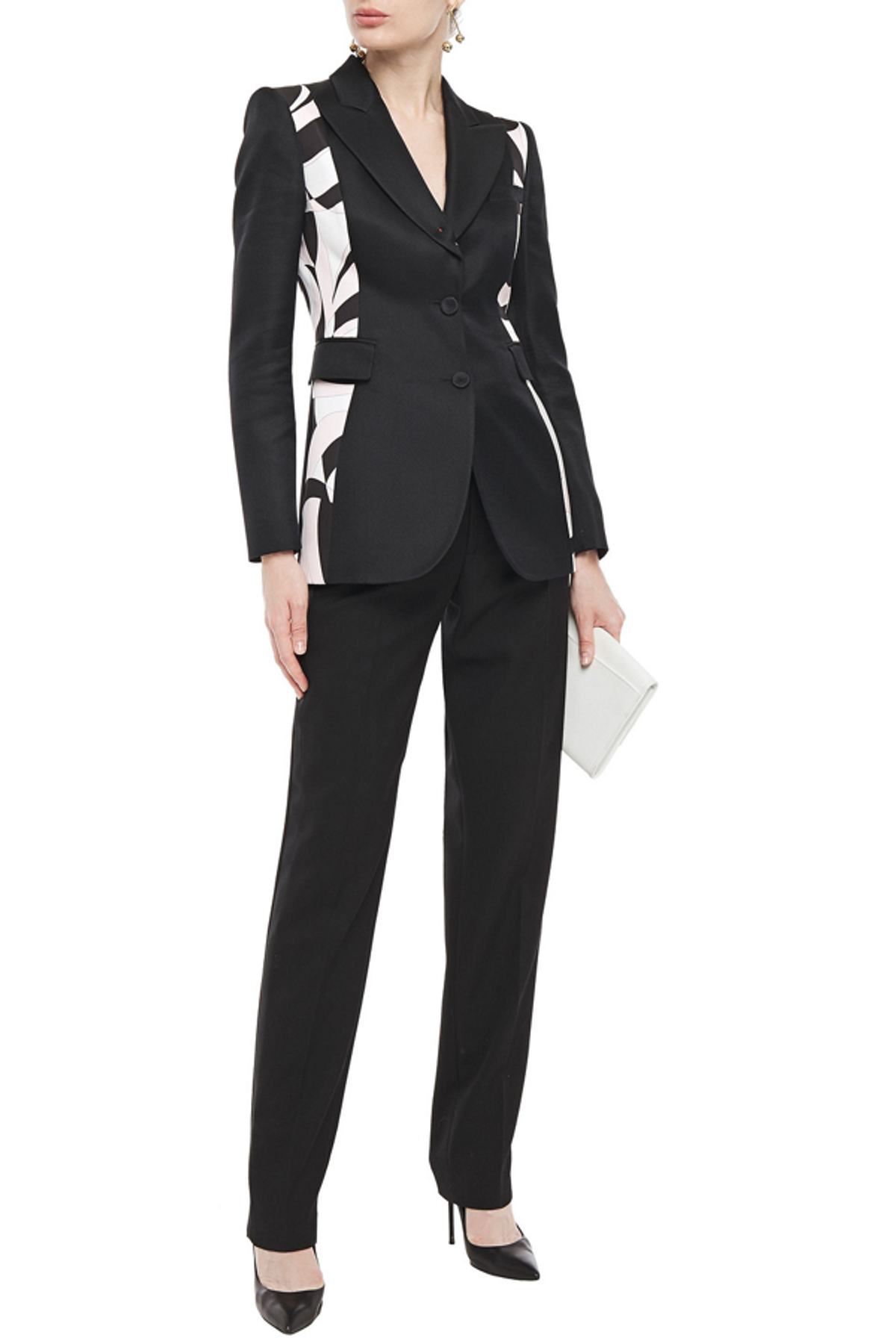 Emilio Pucci Printed Satin-paneled Wool-blend Twill Blazer In Black