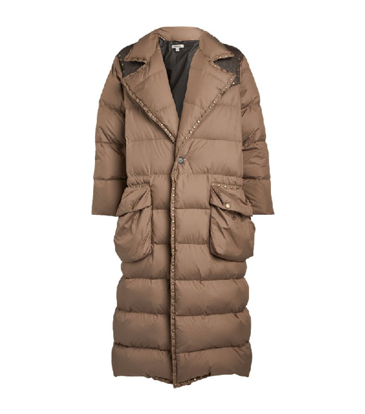 Phipps Longline Studded Puffer Coat In Bush Grey