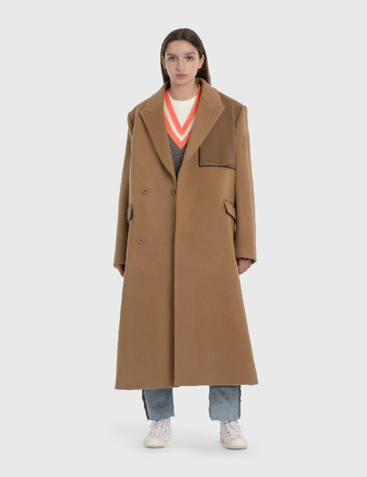 Ader Error Oversize Double Breasted Wool Blend Coat In Beige