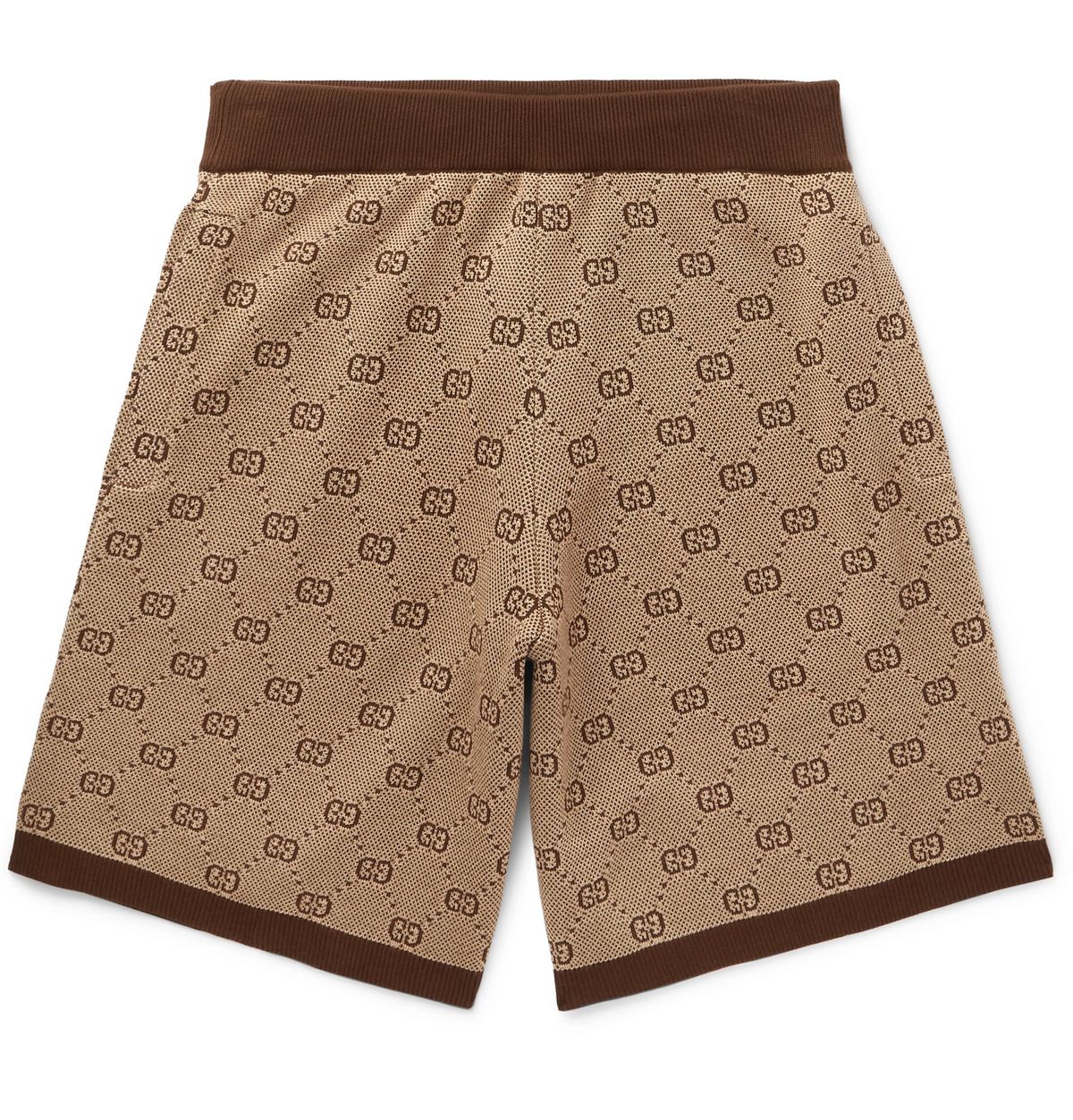 Gucci Wide-leg Logo-jacquard Wool And Cotton-blend Shorts In Brown