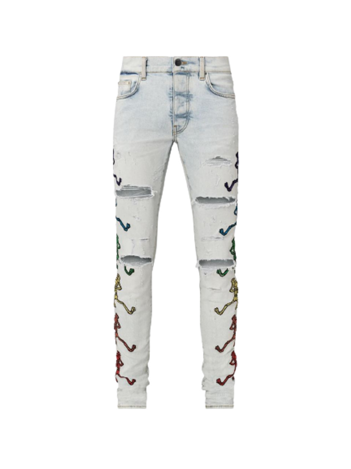 Amiri × Grateful Dead Colorful Patches Distressed Skinny Jeans