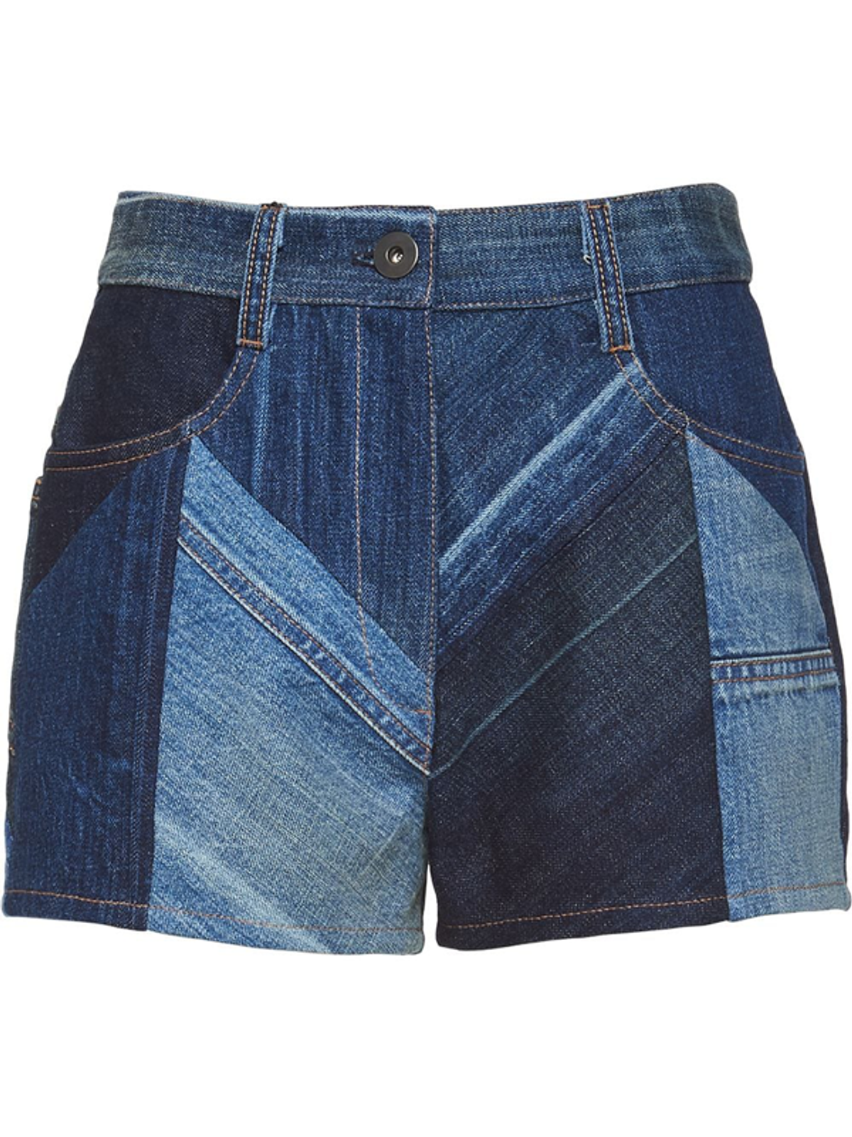 Prada Patchwork Denim Shorts In Blau 
