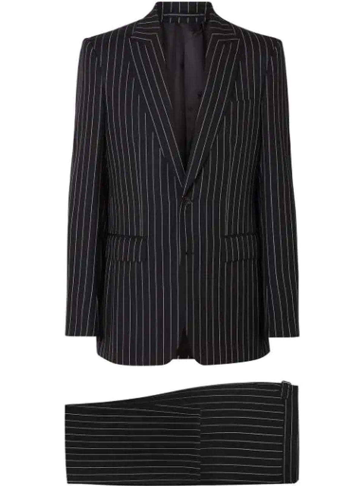 Burberry English Fit Pinstriped Wool Suit In Black