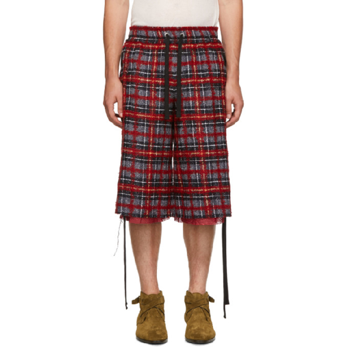 Faith Connexion Faith Connexion Red And Black Tweed Laced Shorts In 611 Redblk