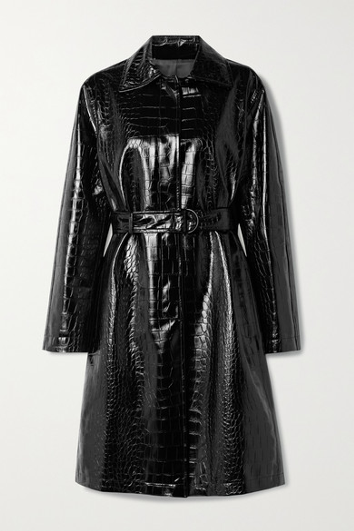 Philosophy Di Lorenzo Serafini Belted Croc-effect Vegan Patent-leather Coat In Black