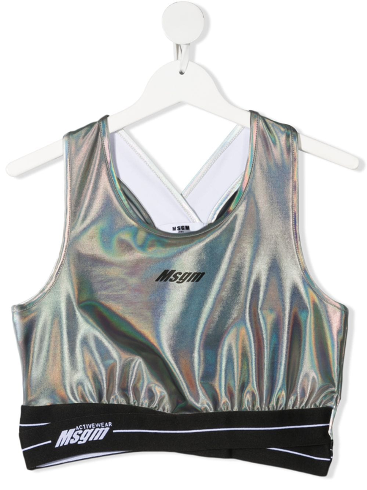MSGM Teen Metallic-tone Logo-print Vest In Grau