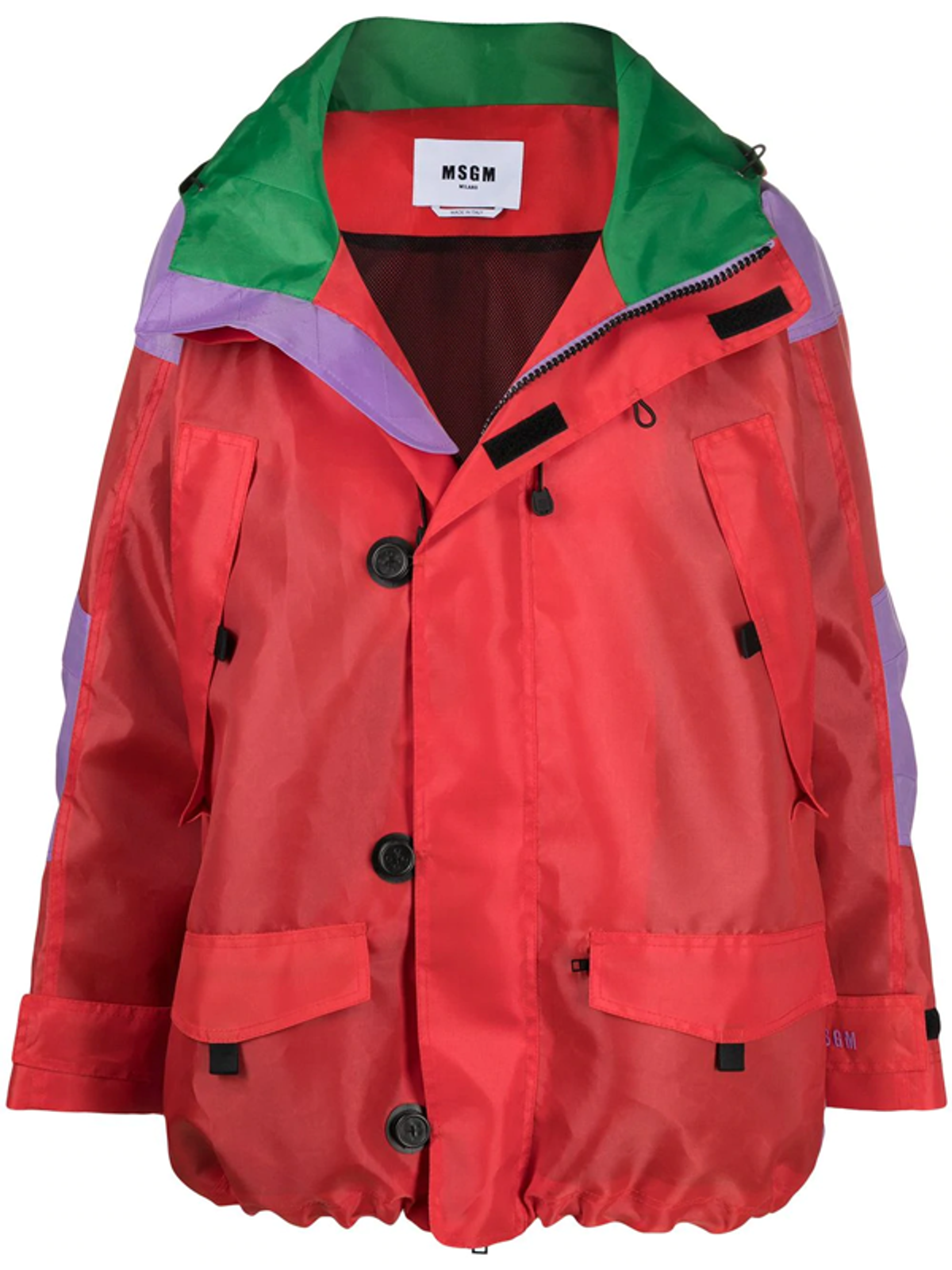 MSGM Panelled Hooded Lightweight Jacket In Red
