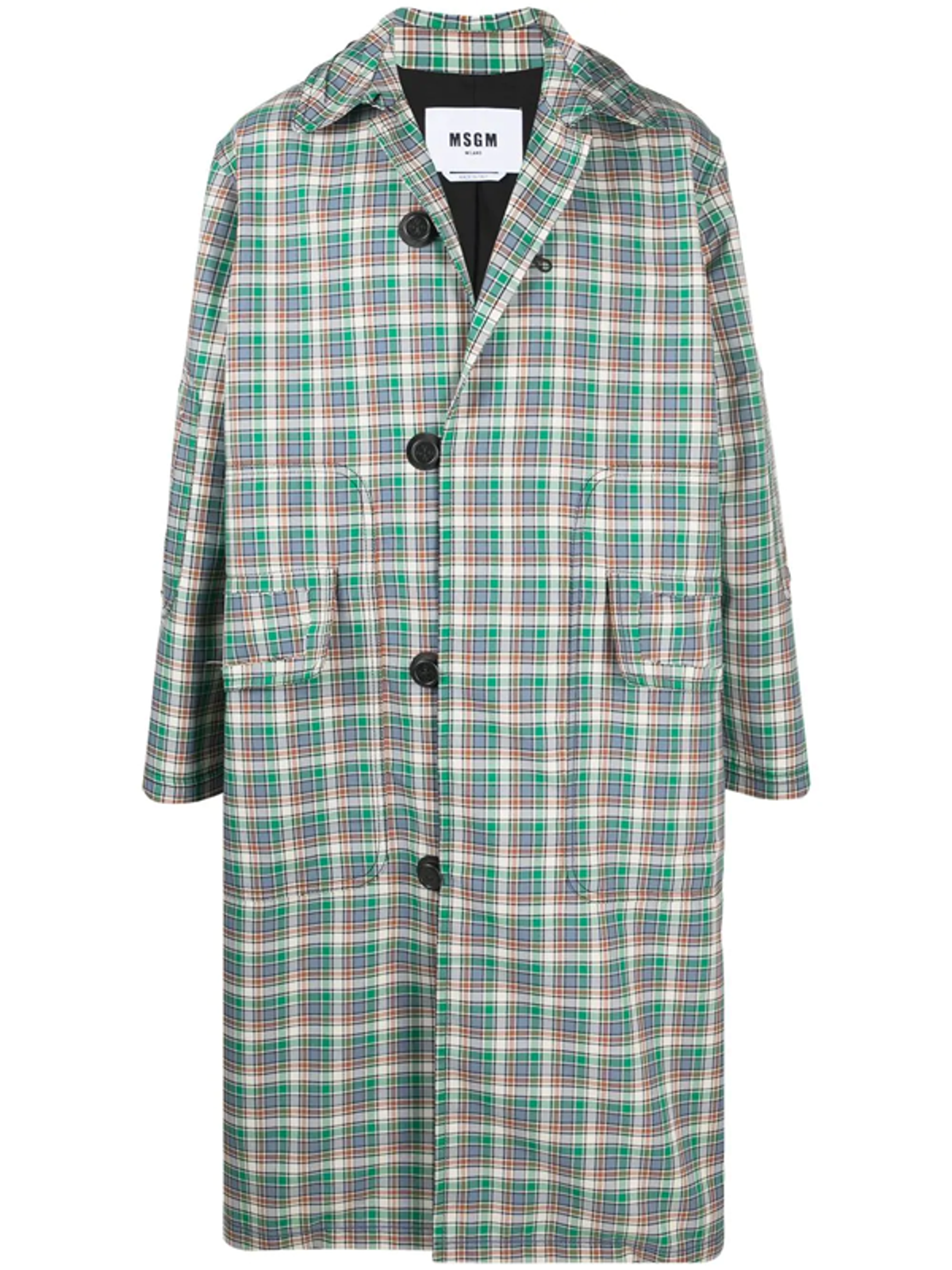 MSGM Check Print Single-breasted Coat In Green