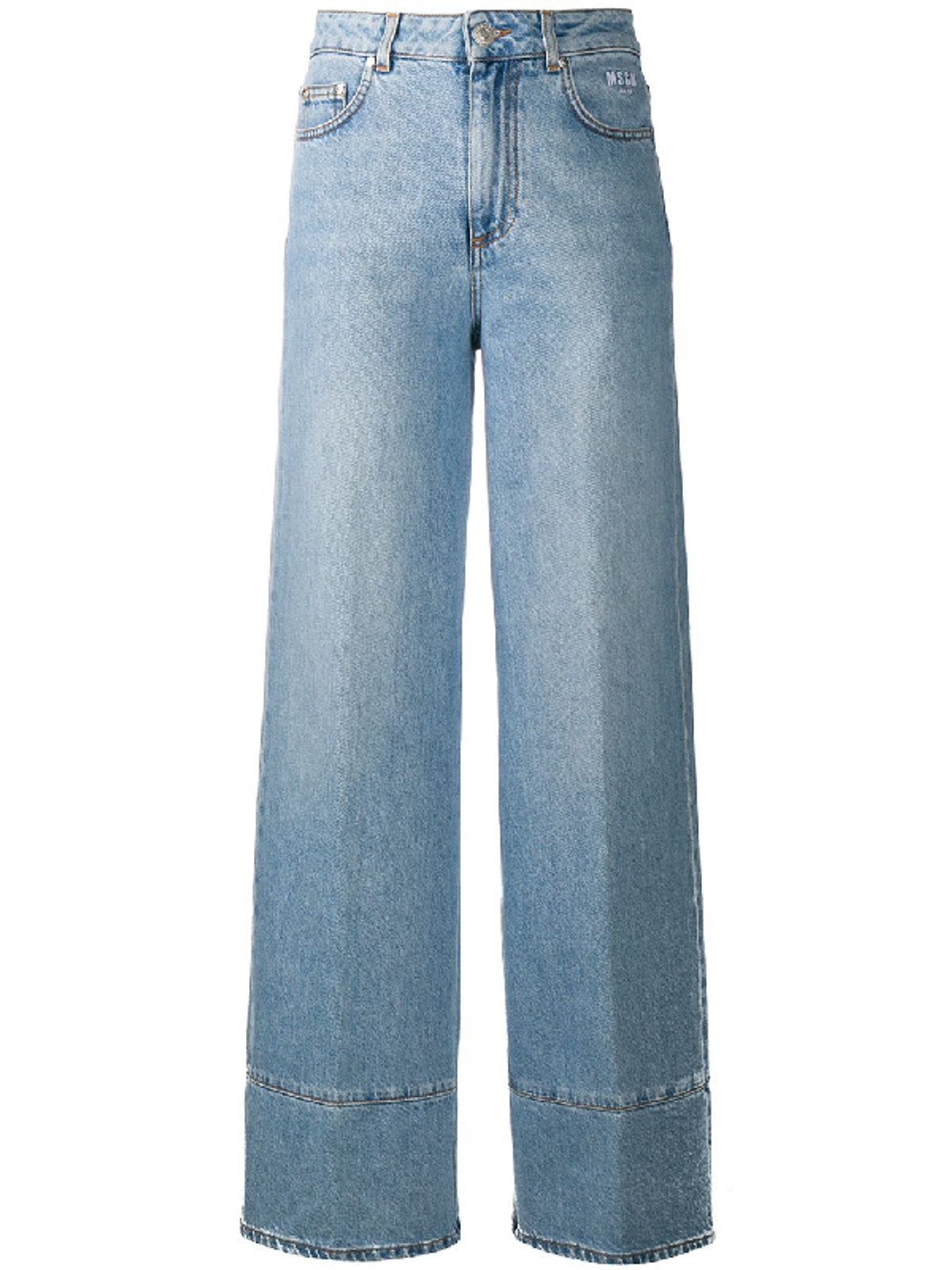 MSGM Embroidered Logo Wide-leg Jeans In Blue