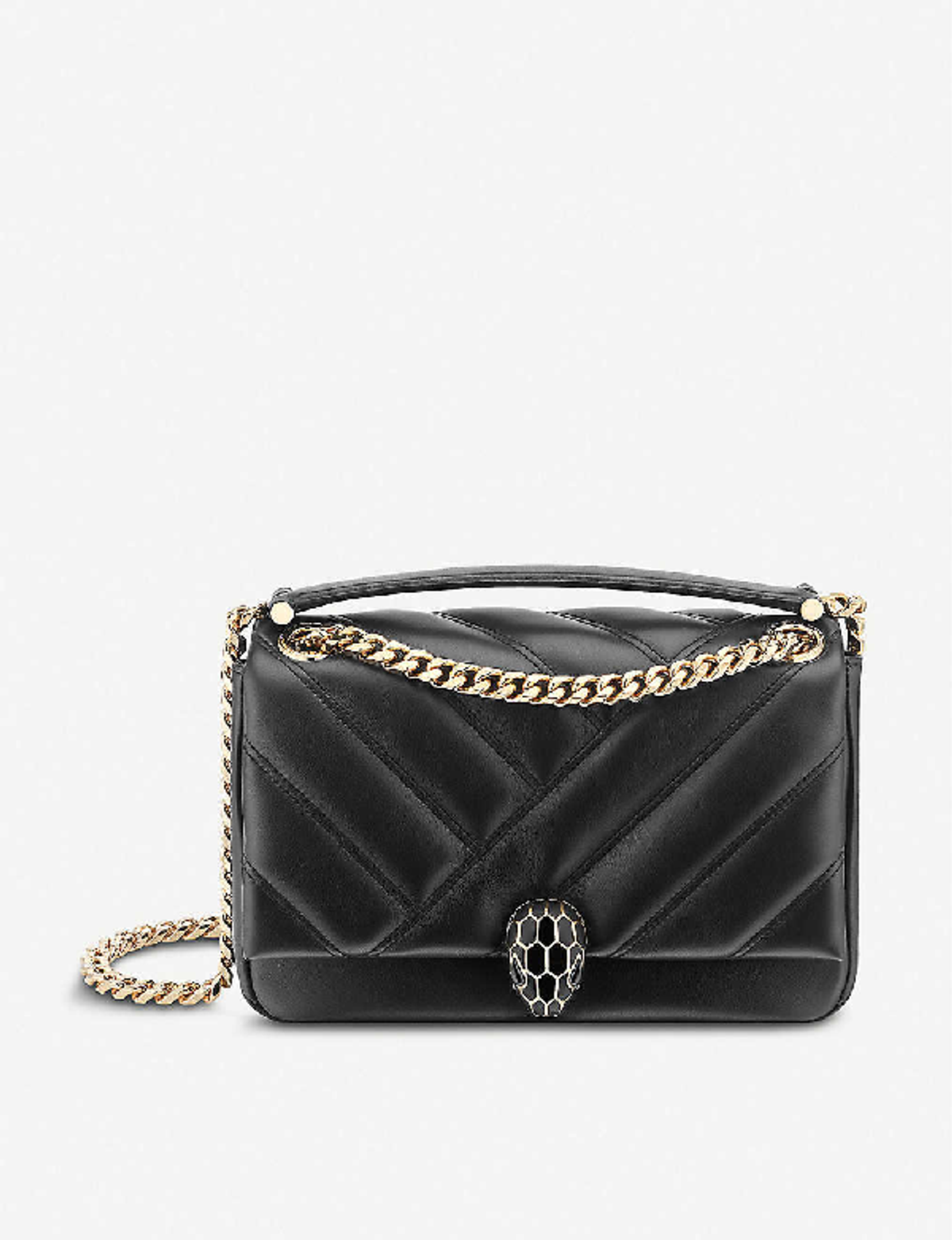 Bvlgari Serpenti Cabochon Leather Shoulder Bag In White+agate