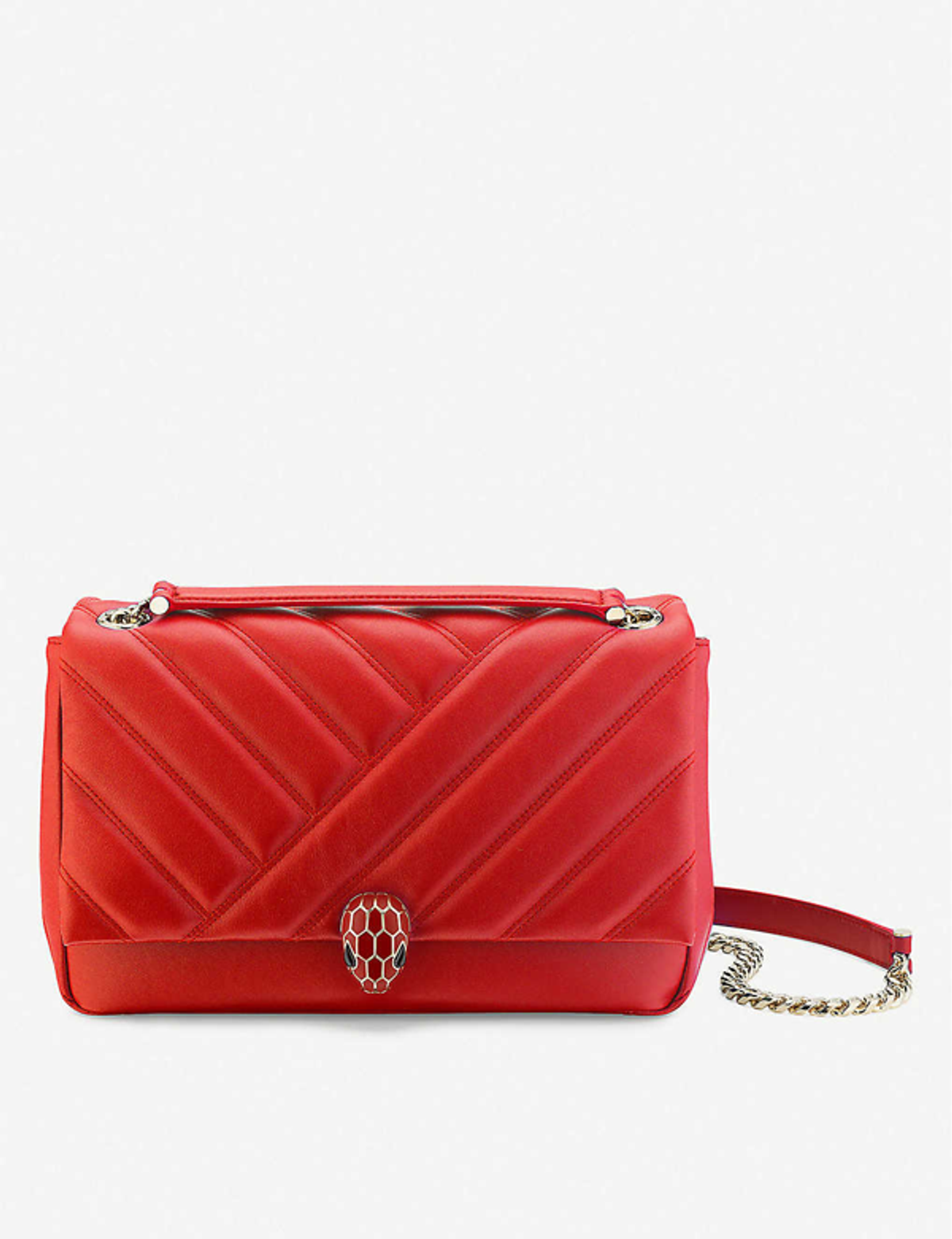 Bvlgari Serpenti Cabochon Leather Shoulder Bag In Carmine Jasper