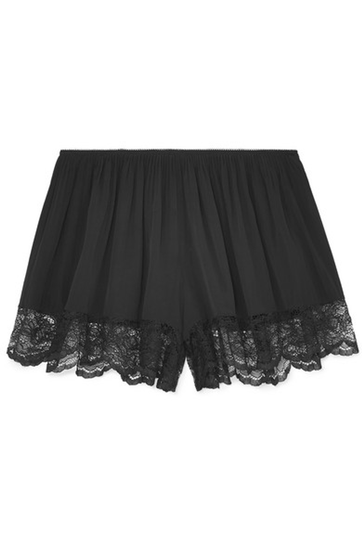 Paco Rabanne Lace-trimmed Crepe De Chine Shorts In Black