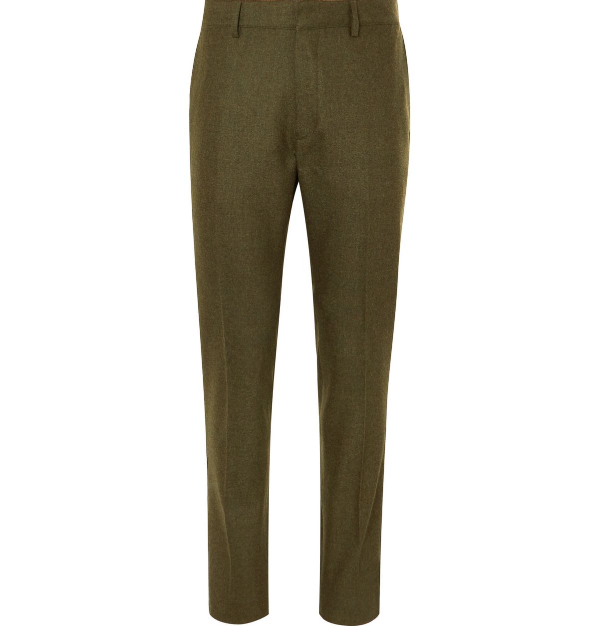 Tod's Tapered Mélange Virgin Wool-blend Flannel Trousers In Green