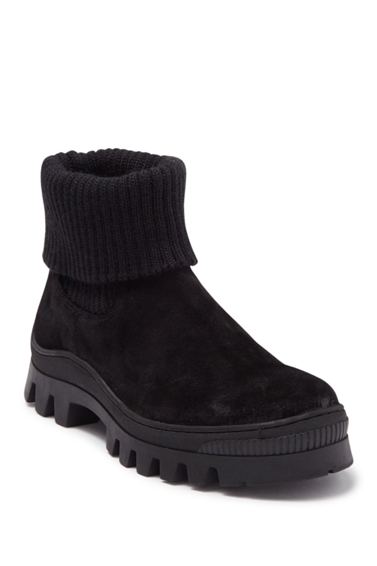 Karl Lagerfeld Wool Knit Cuff Suede Chelsea Boot In Black