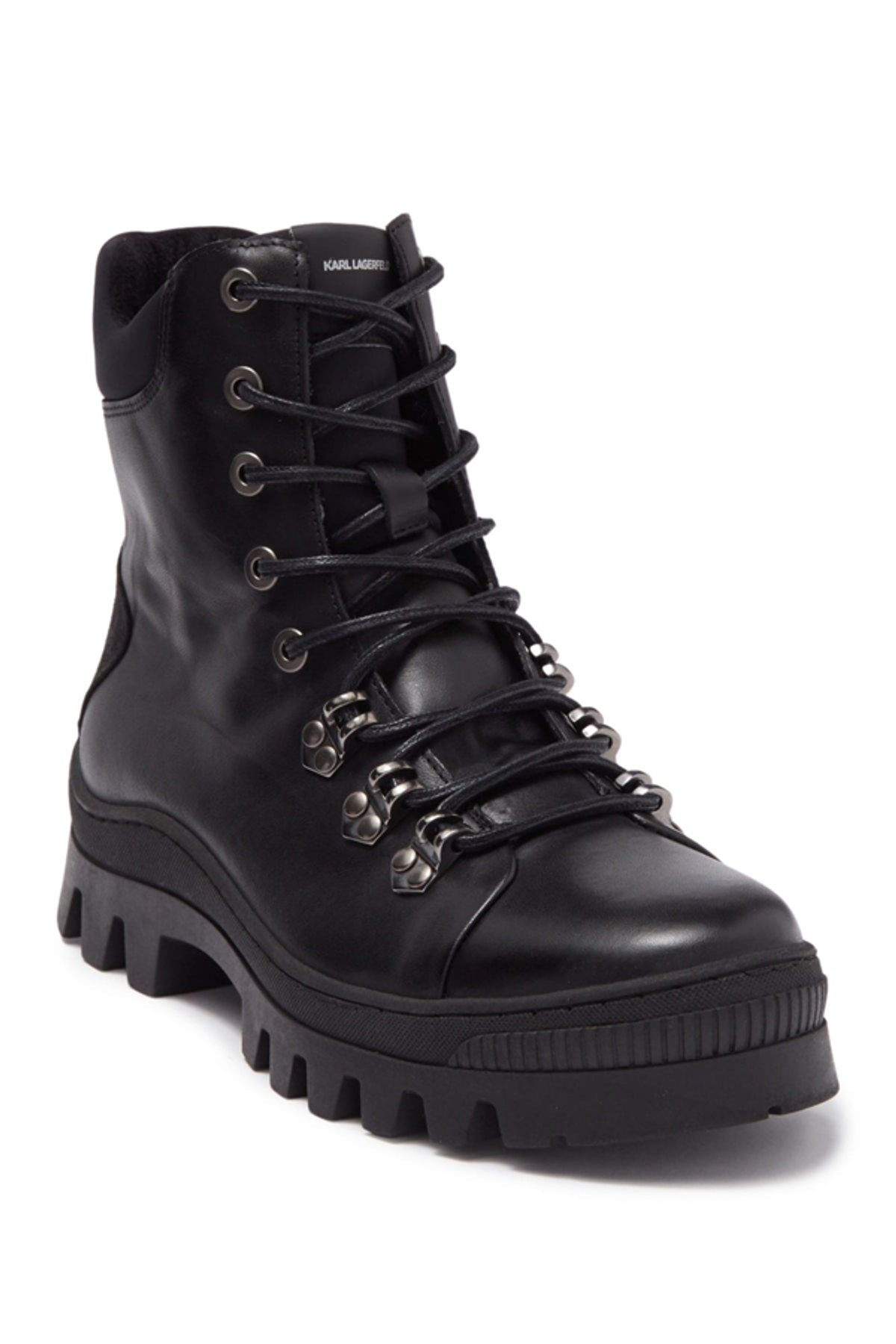 Karl Lagerfeld Leather Lug Sole Combat Boot In Black