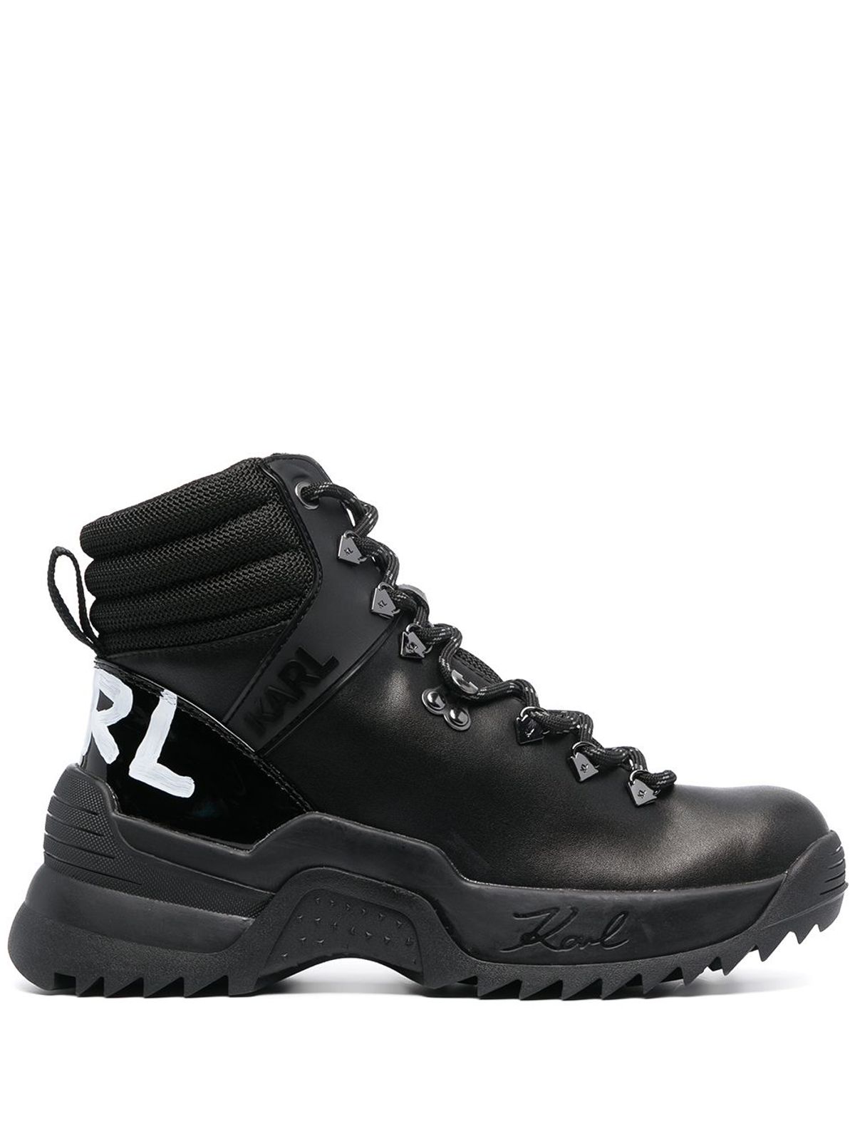 Karl Lagerfeld Lace-up Leather Combat Boots In Black