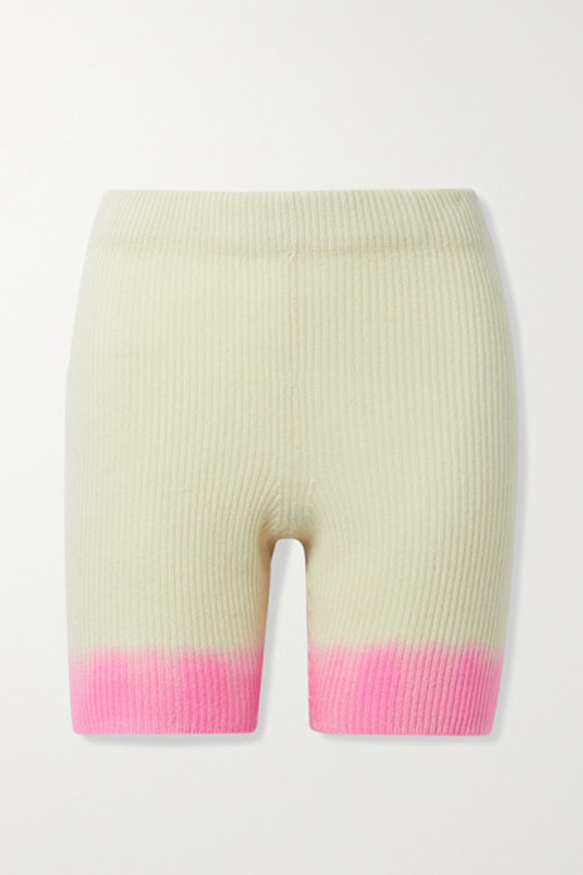 The Elder Statesman Ombré Ribbed Cashmere Shorts In Ivory