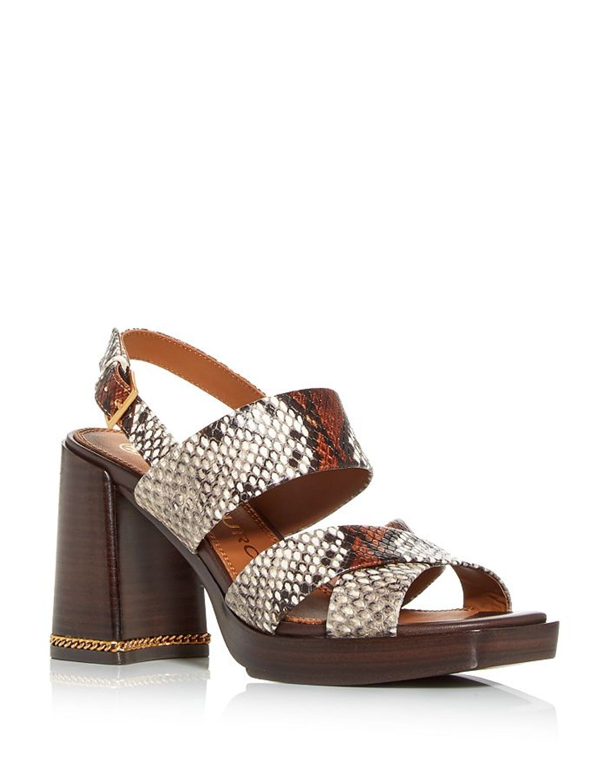 Tory Burch Womens Ruby Snake Embossed Slingback Block Heel Sandals In Aspen Multi Printed Snake