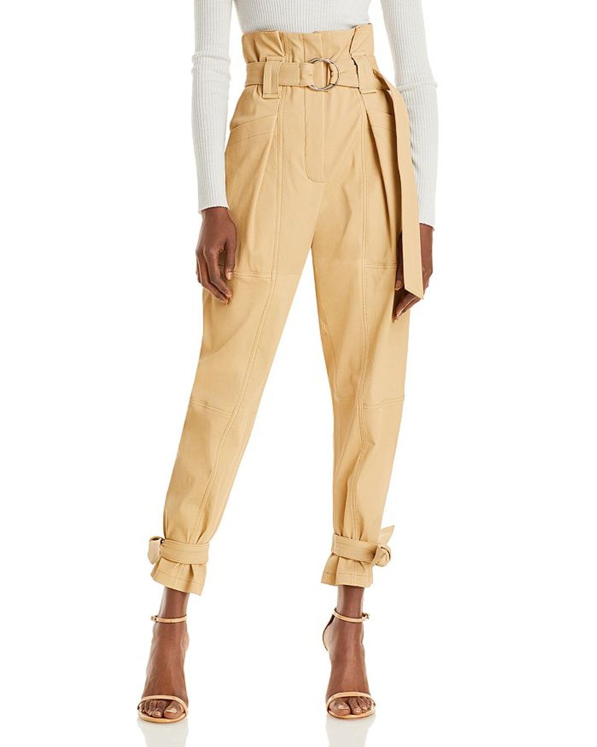IRO Limest Leather Paperbag Waist Pants In Tea Beige