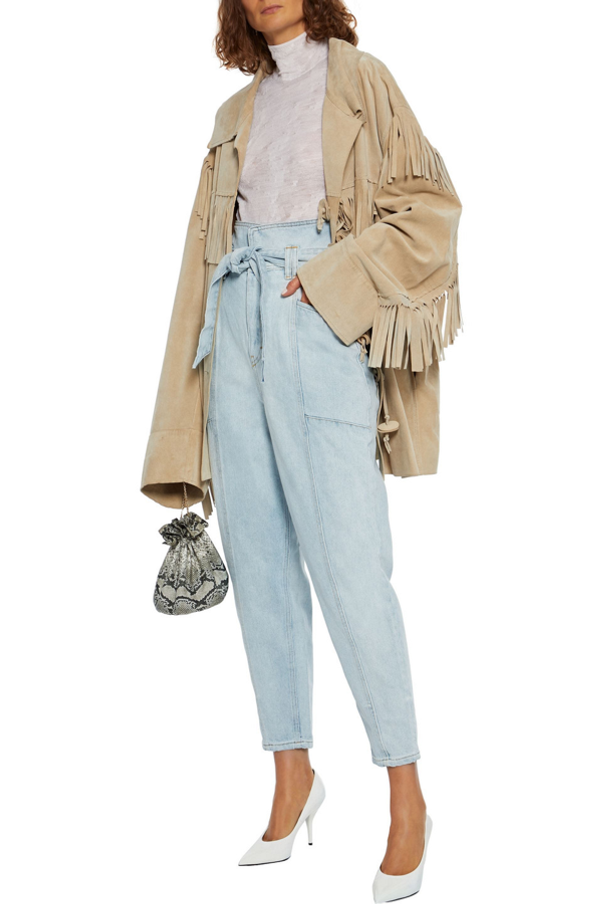 IRO Vieno Belted High-rise Tapered Jeans In Light Denim