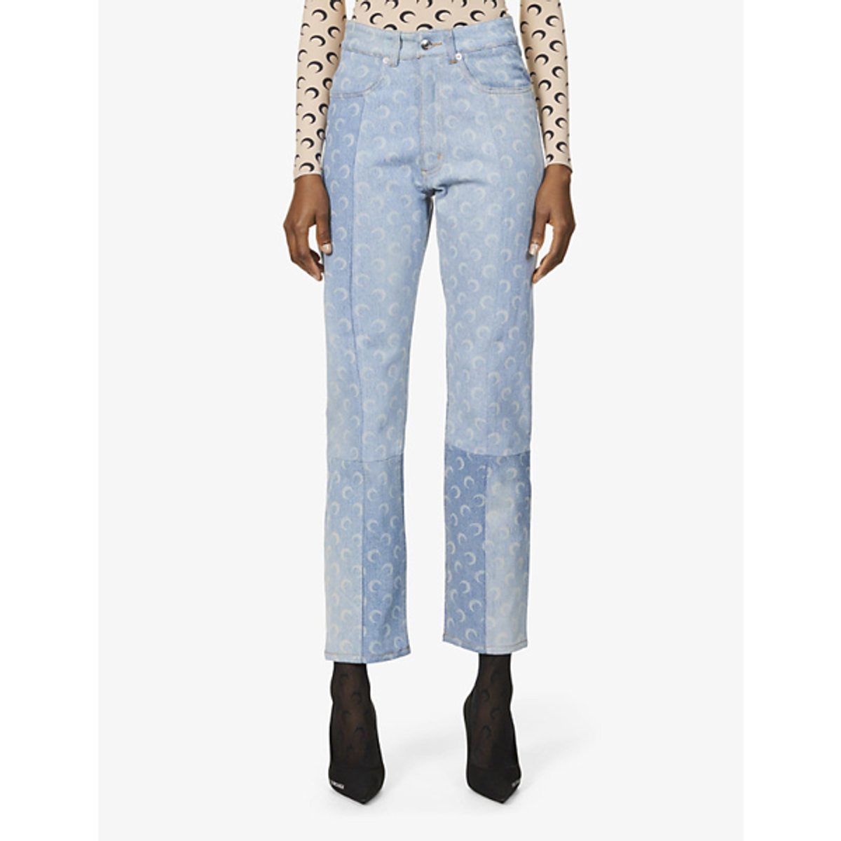 Marine Serre Moon-print Straight-leg High-rise Recycled Denim Jeans