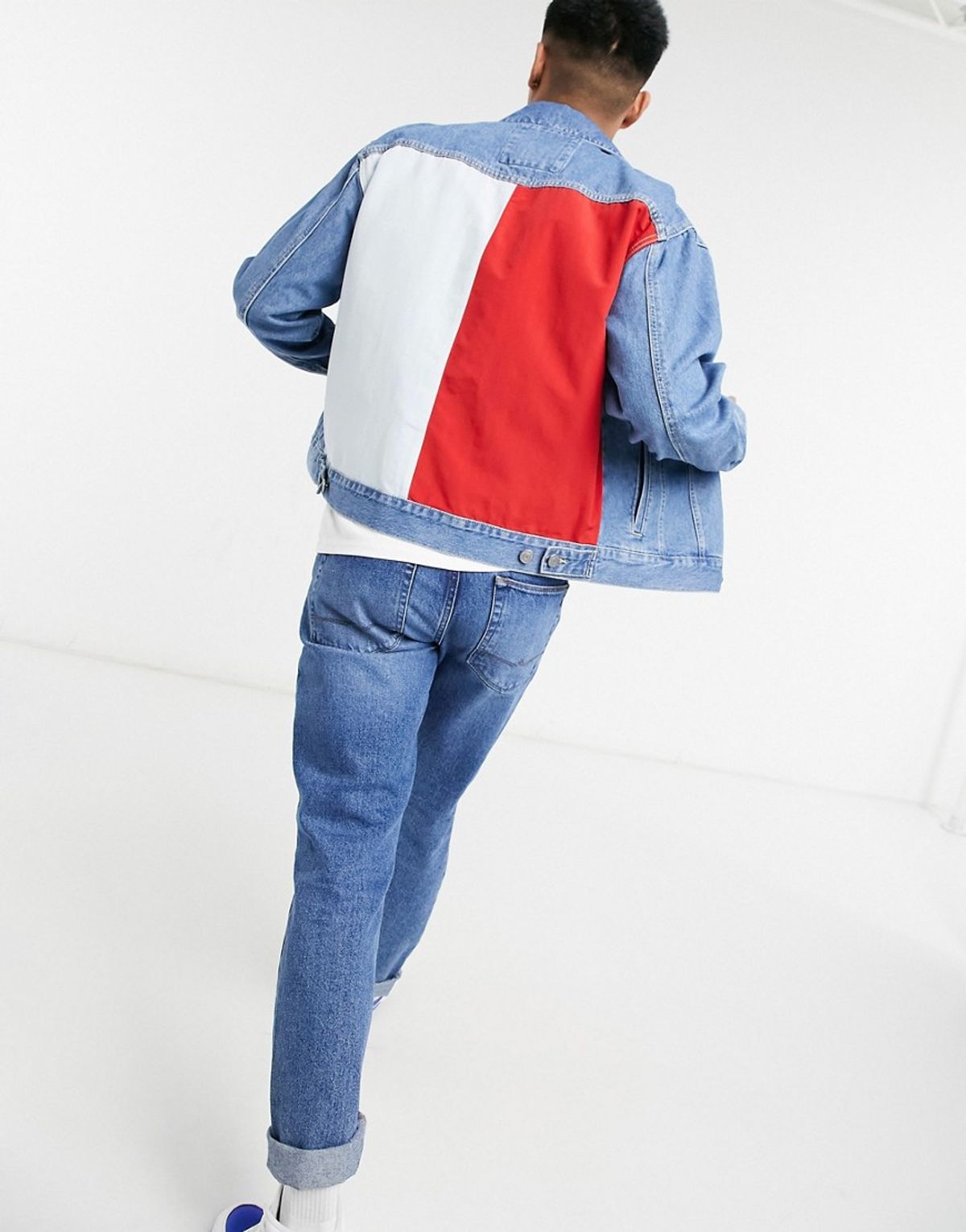 Tommy Jeans Denim Flag Logo On Back Jacket In Blue-blues
