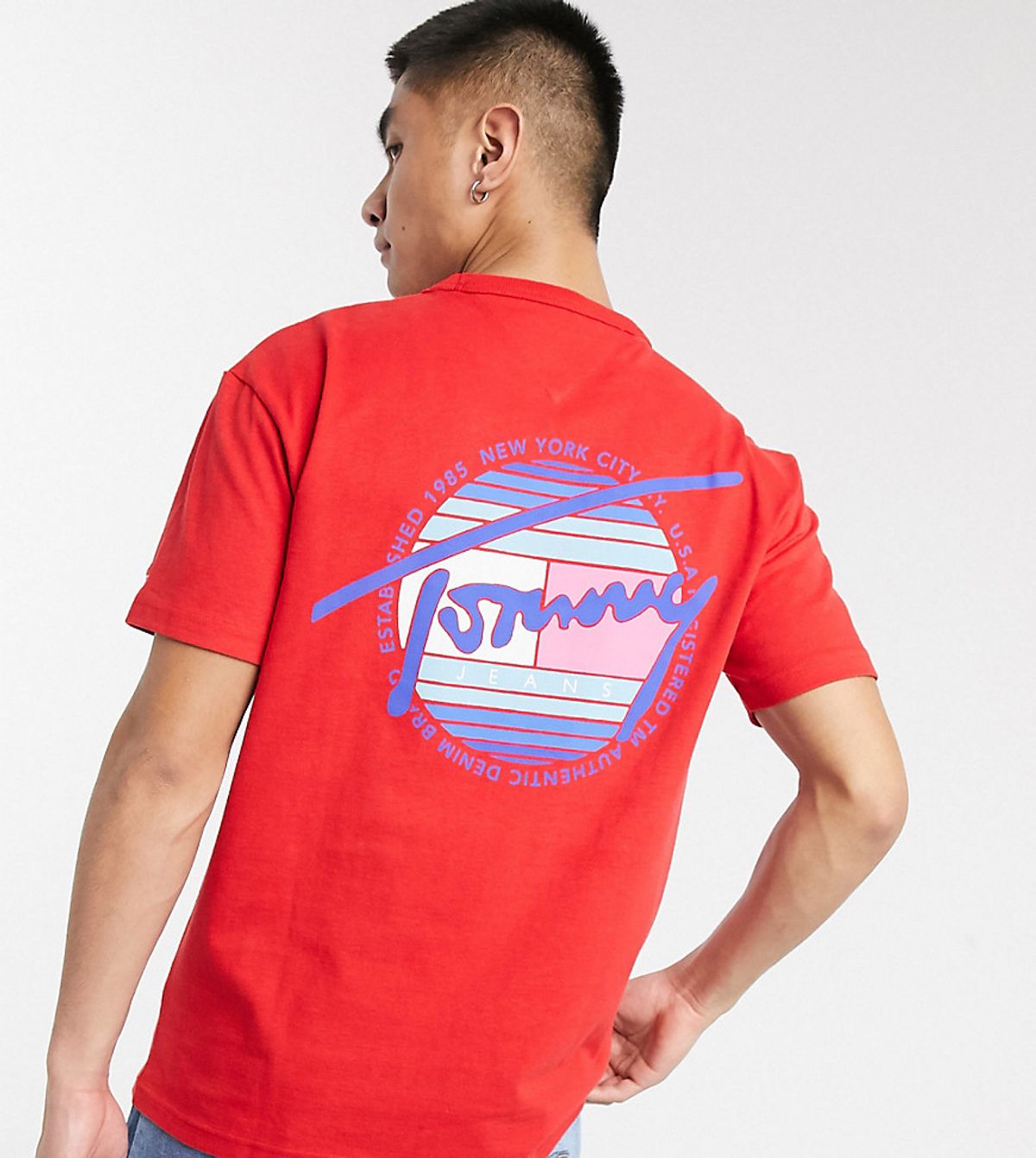 Tommy Jeans Exclusive To Asos T-shirt Circular Logo Front And Back Print In Red