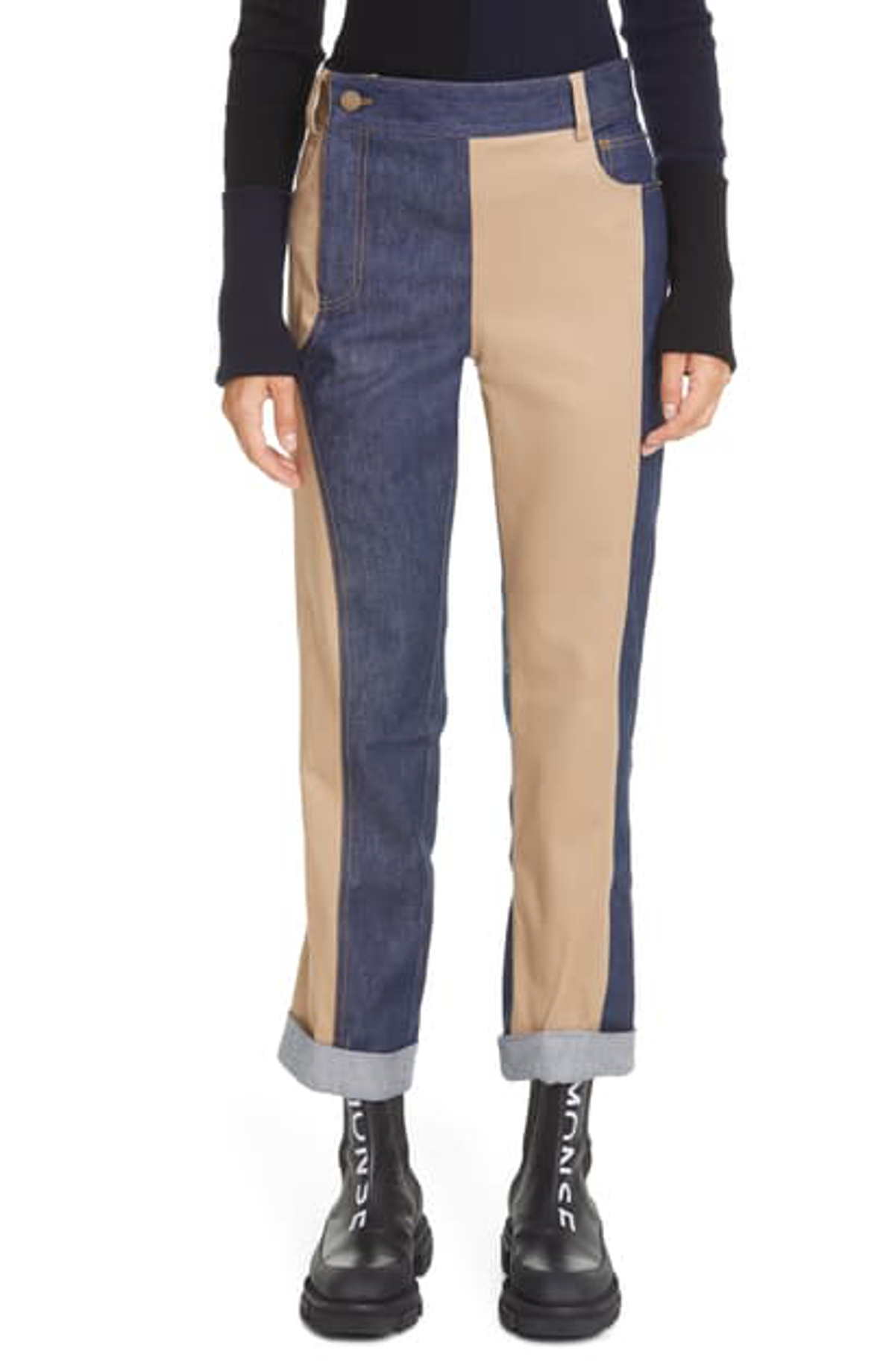 Monse Patchwork Denim Cuff Pants In Indigo/ Khaki
