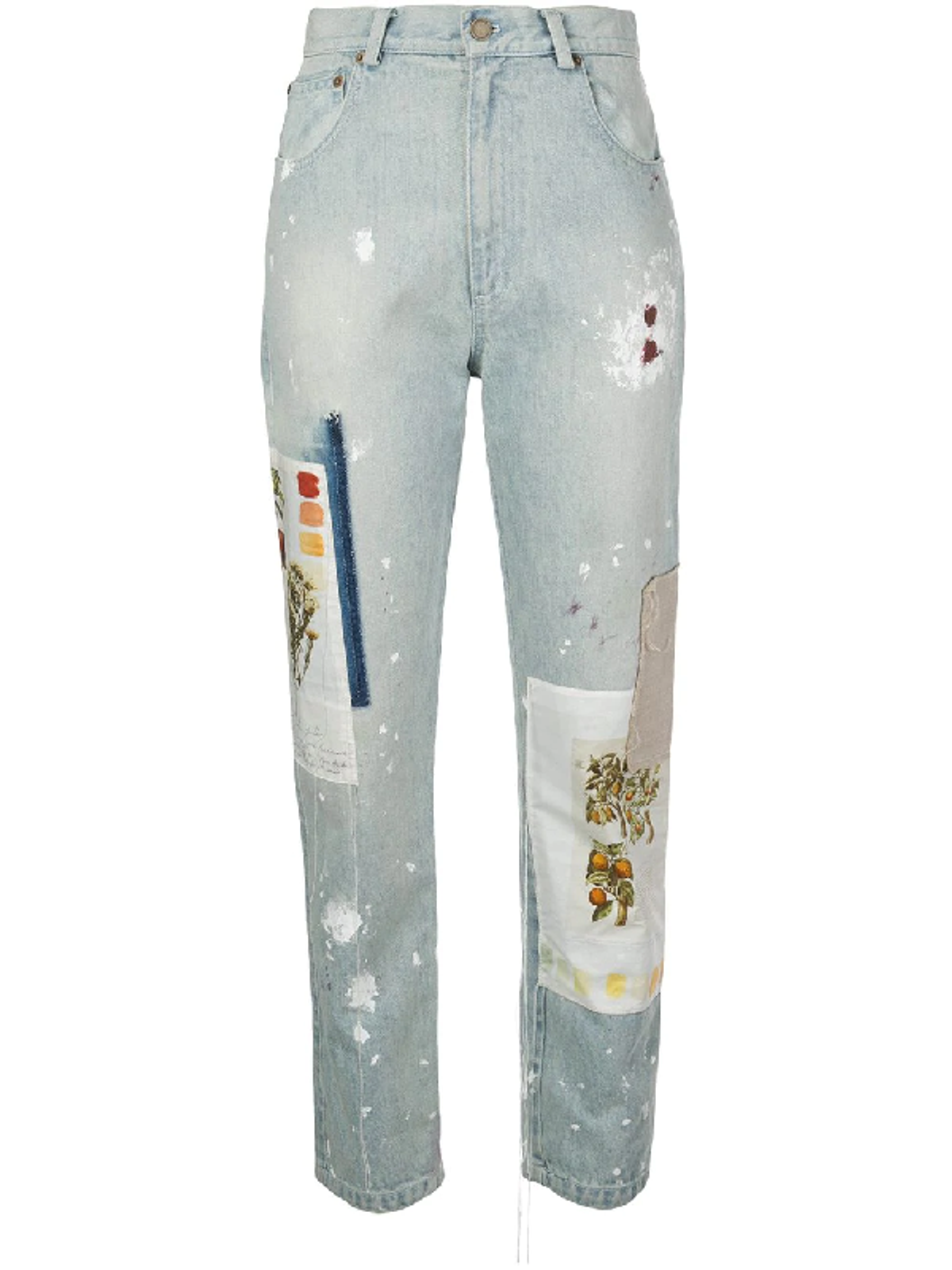 Monse Patchwork & Paint Splatter Slim Straight Leg Jeans In Blue