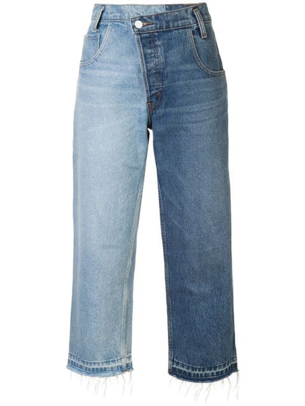 Monse Two-tone Distressed Mid-rise Straight-leg Jeans In Mid Denim
