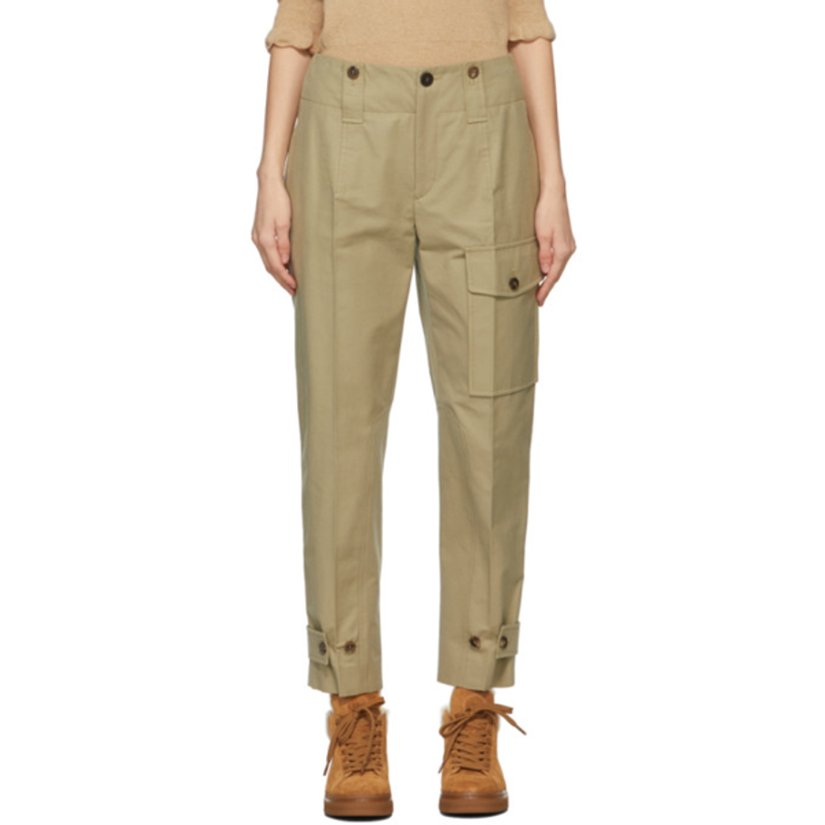 Chloé Chloe Khaki Canvas Cargo Trousers In 3c1 Sltgrn