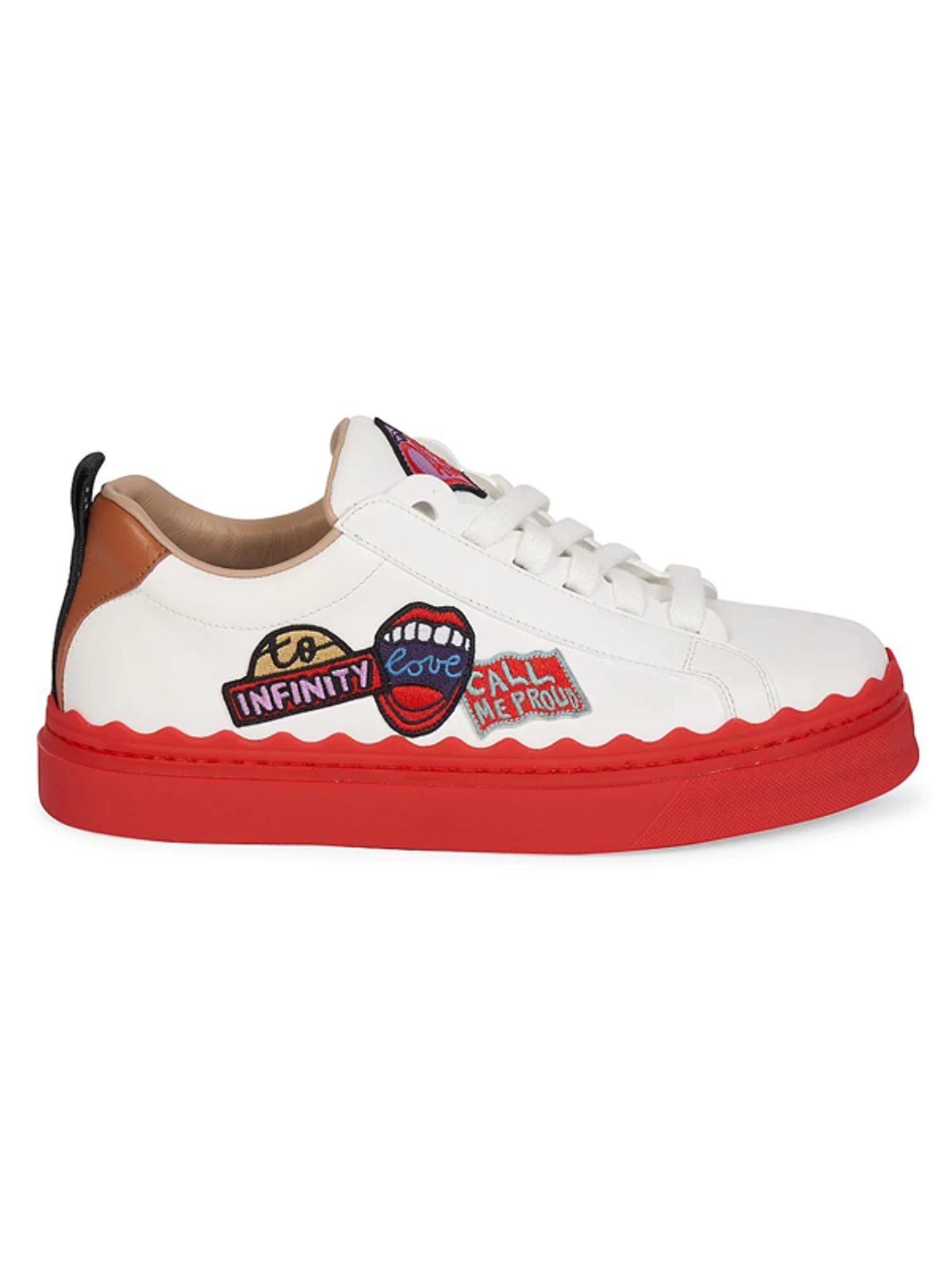 Chloé Womens Lauren Embroidered Leather Sneakers In White