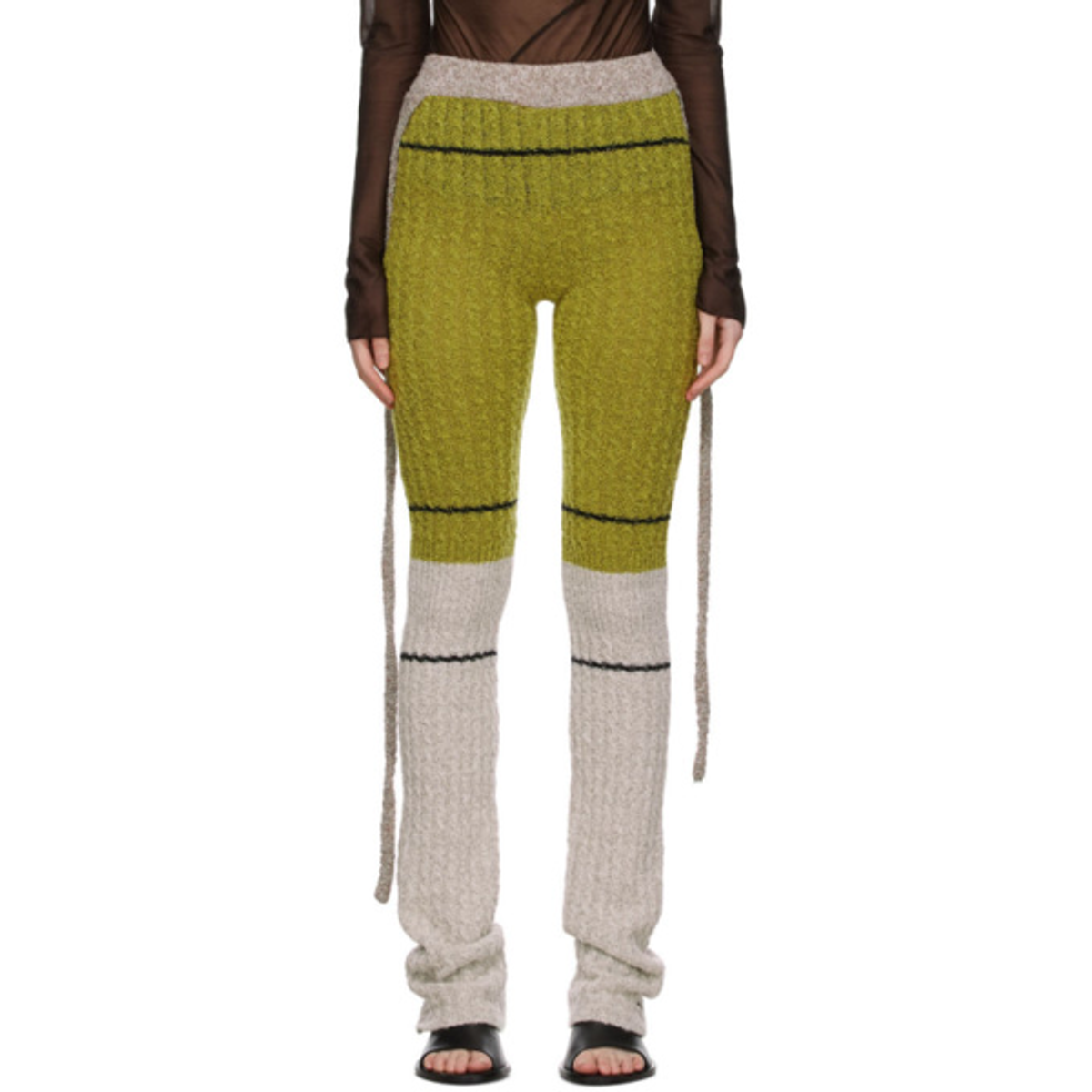 Ottolinger Ottolinger Green And Grey Ripp Knit Lounge Pants In Cream/olive