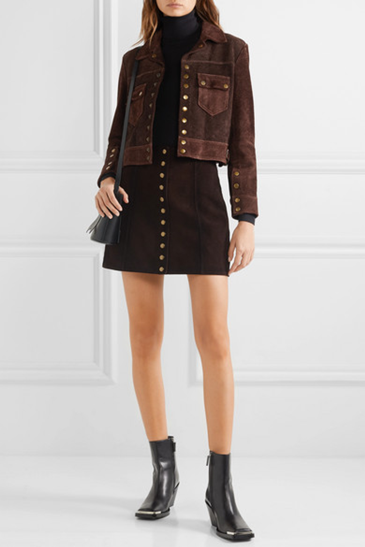 Re/Done 60s Cropped Two-tone Suede Jacket In Dark Brown
