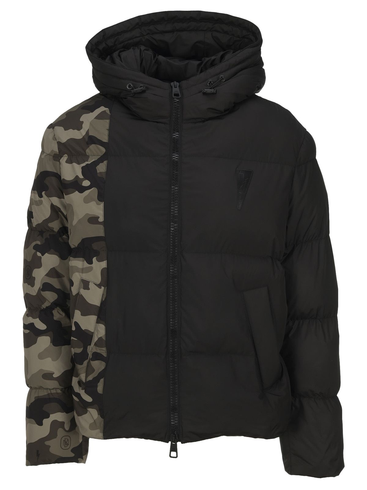 Neil Barrett Camouflage Panel Padded Jacket In Black Camouflage