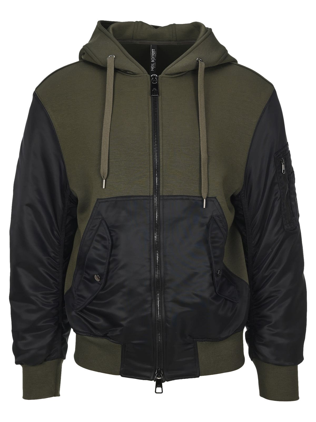 Neil Barrett Paneled Hooded Jacket In Olive + Black