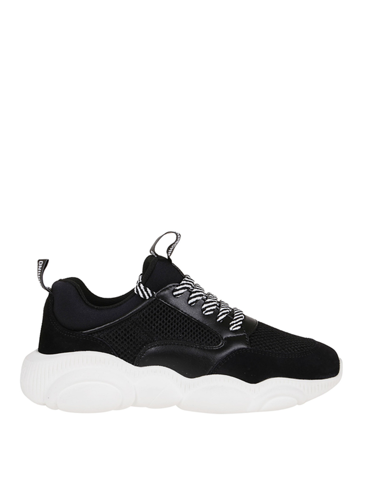 Moschino Mesh And Faux Leather Sneakers In Black