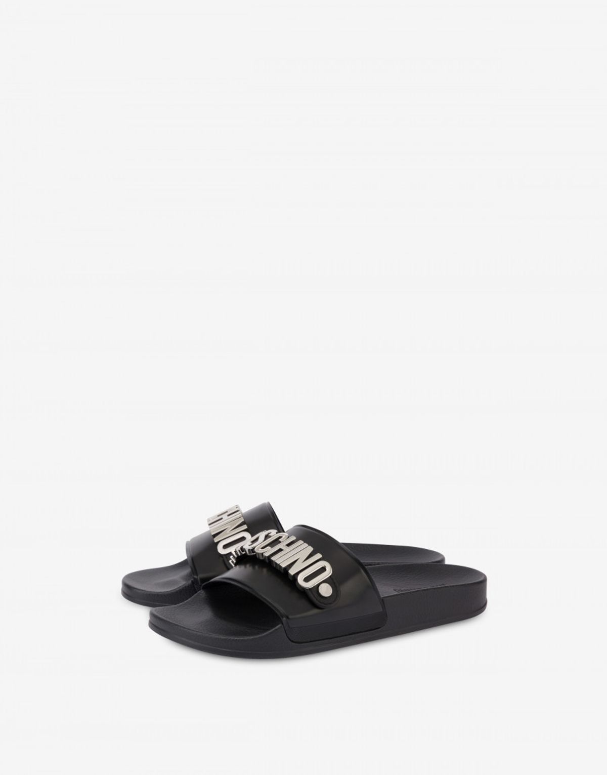 Moschino Pool Slides In Pvc Lettering Logo In Black