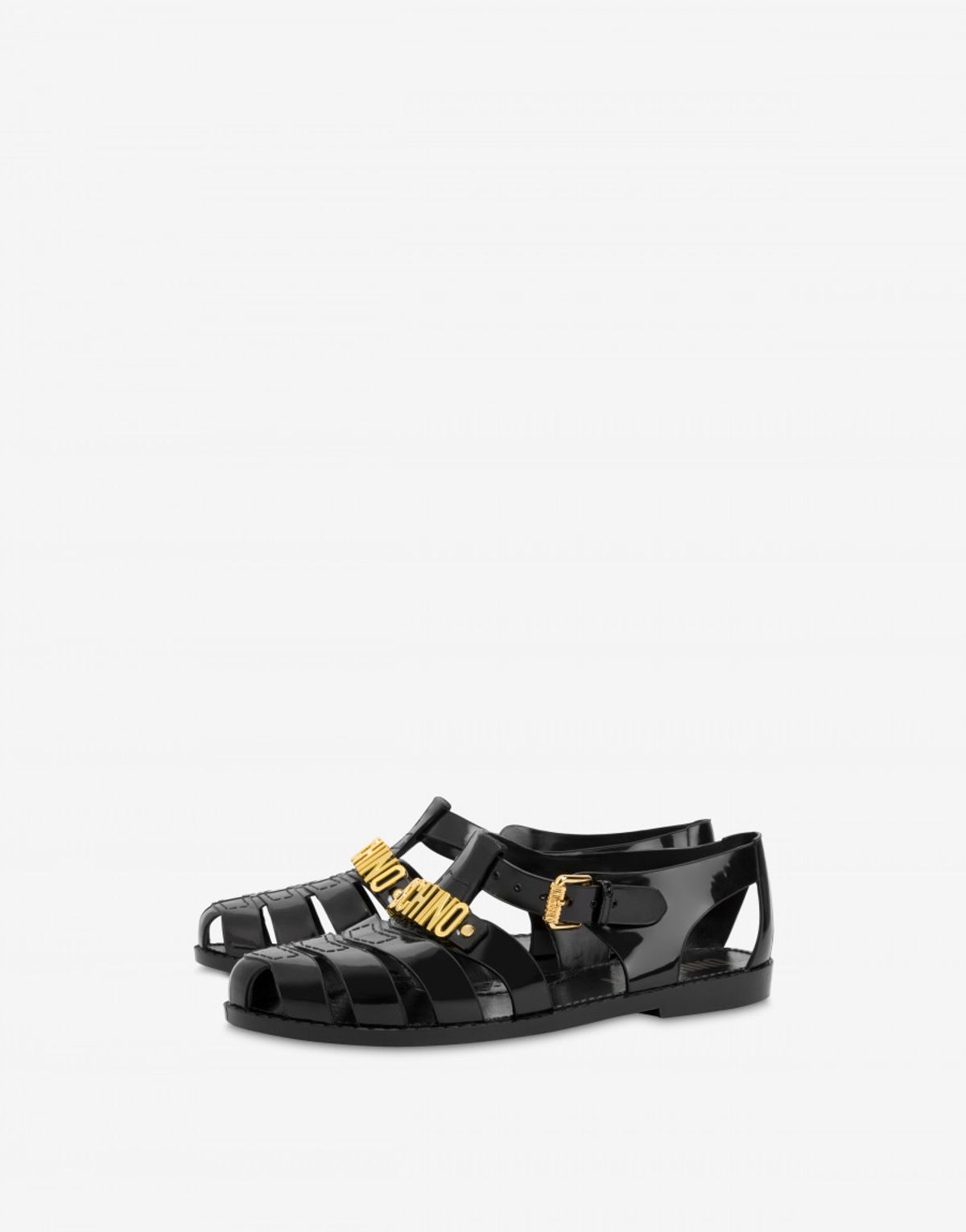 Moschino Jelly Sandals With Lettering Logo In Black