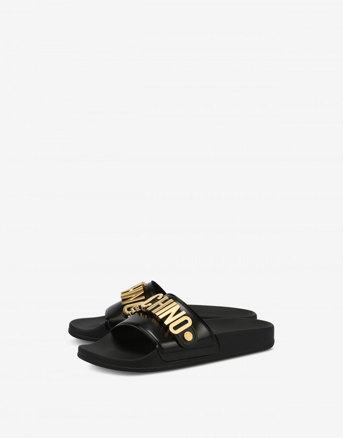 Moschino Pool Slides In Pvc Lettering Logo In Black