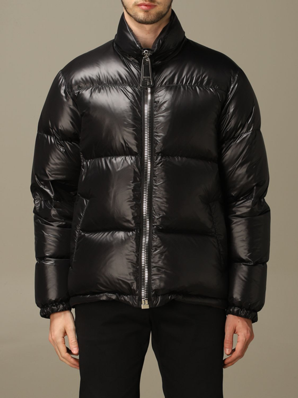 Moschino Couture Down Jacket With Big Zip And Logo In Black