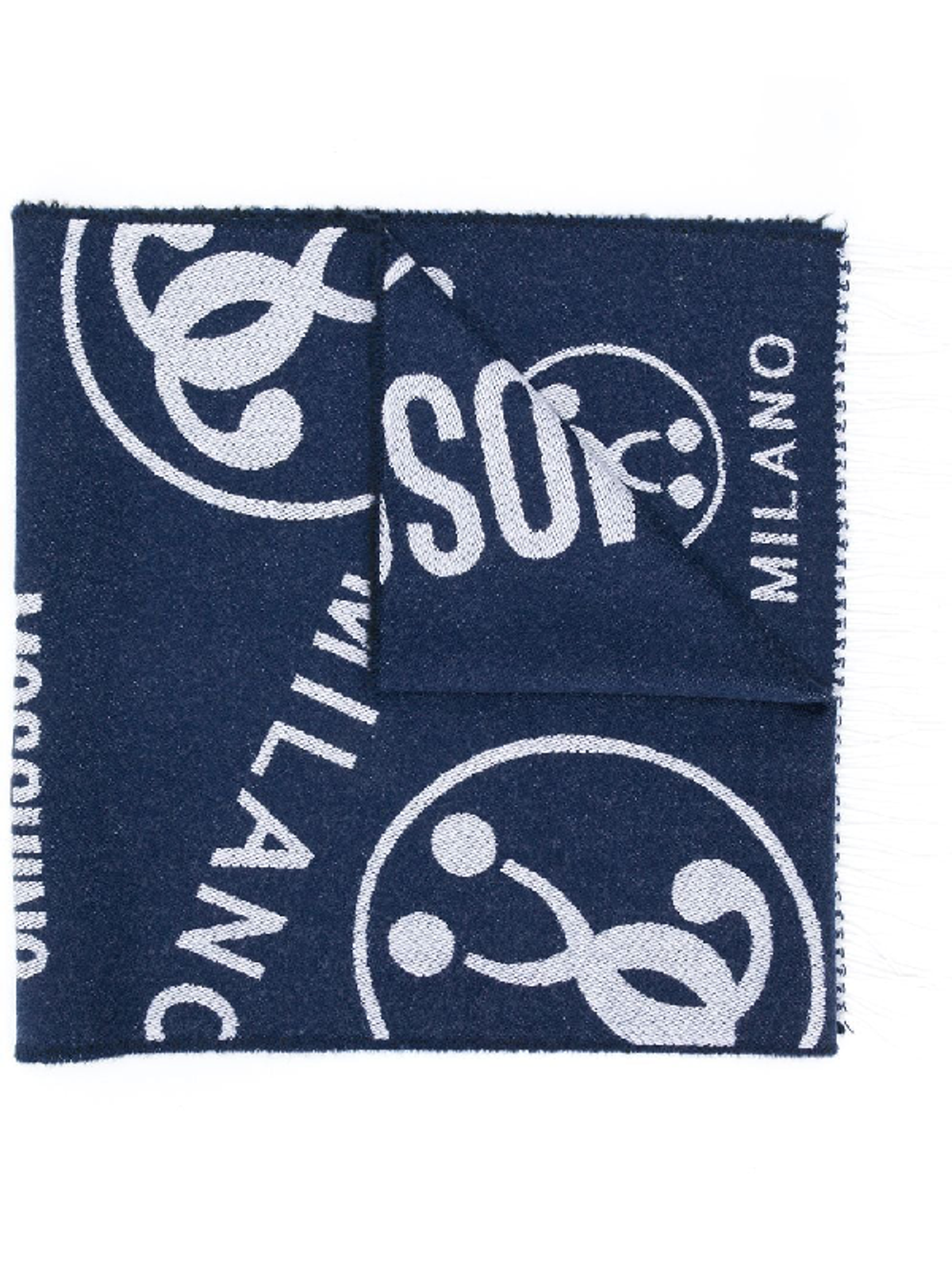 Moschino Logo Woven Scarf With Tassels In Blue