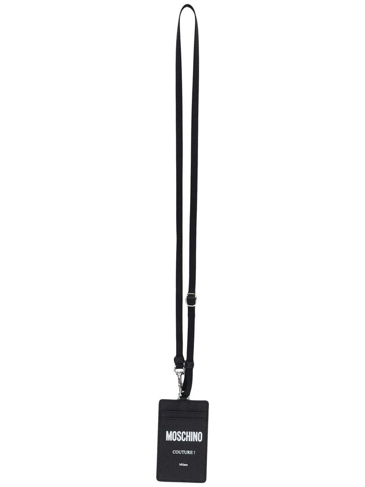 Moschino Printed Logo Lanyard Cardholder In Black