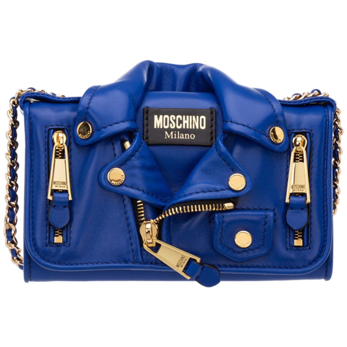 Moschino Womens Wallet Genuine Leather Coin Case Holder Purse Card Biker In Blue